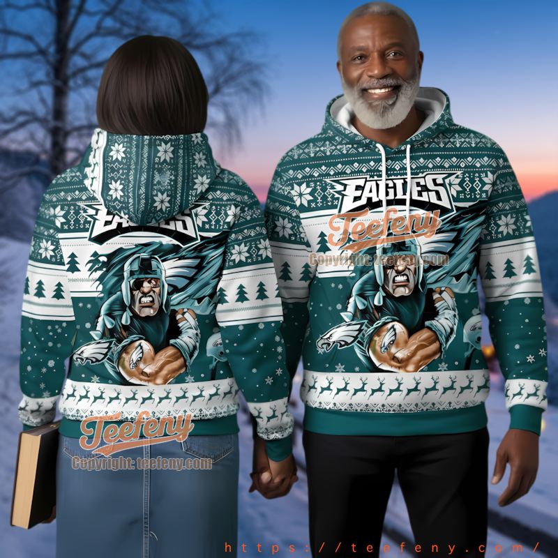 Philadelphia Eagles Christmas 3D Ugly Hoodie Mascot Fan Design