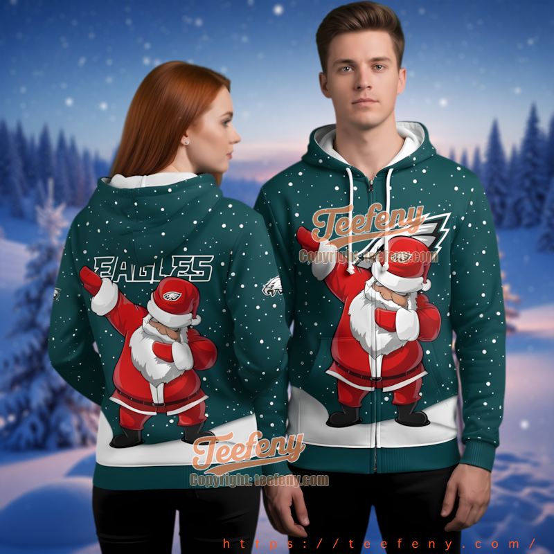 Philadelphia Eagles Christmas Dabbing Santa 3D Zip Up Hoodie