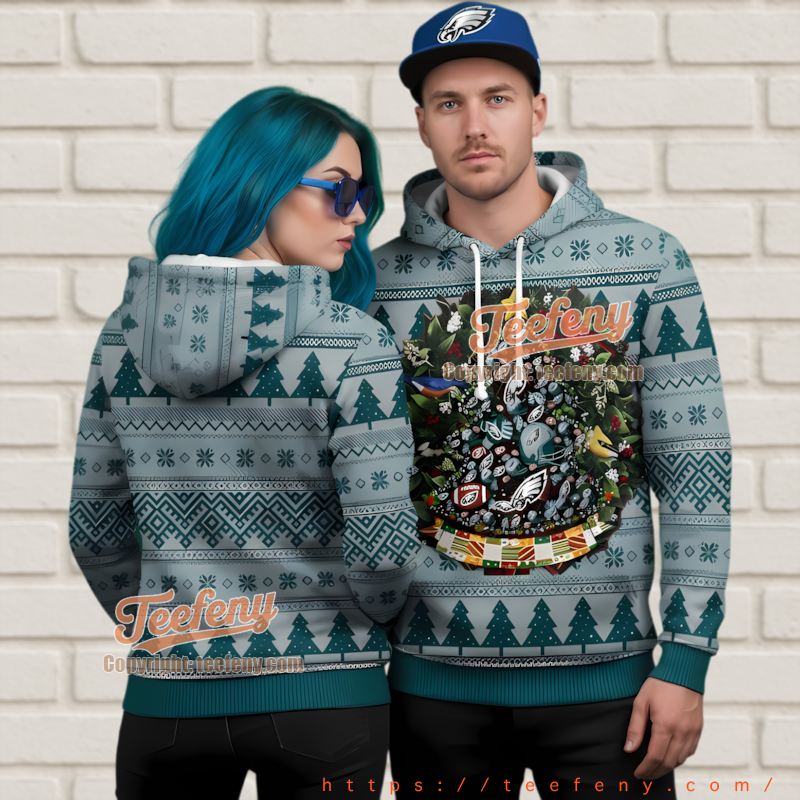 Philadelphia Eagles Christmas Wreath Ugly Christmas 3D Hoodie