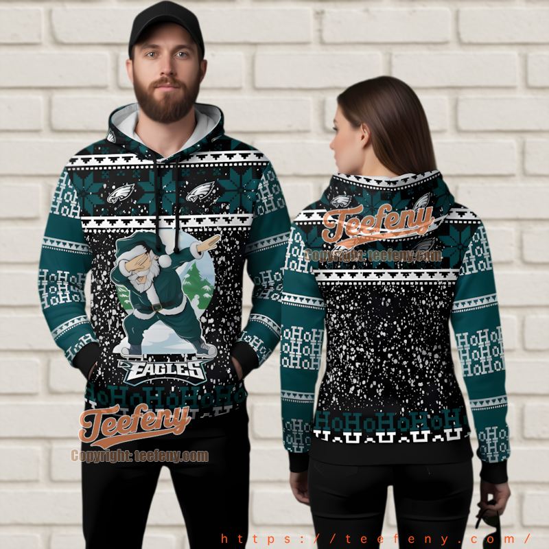 Philadelphia Eagles Dabbing Santa Ugly Christmas 3D Hoodie