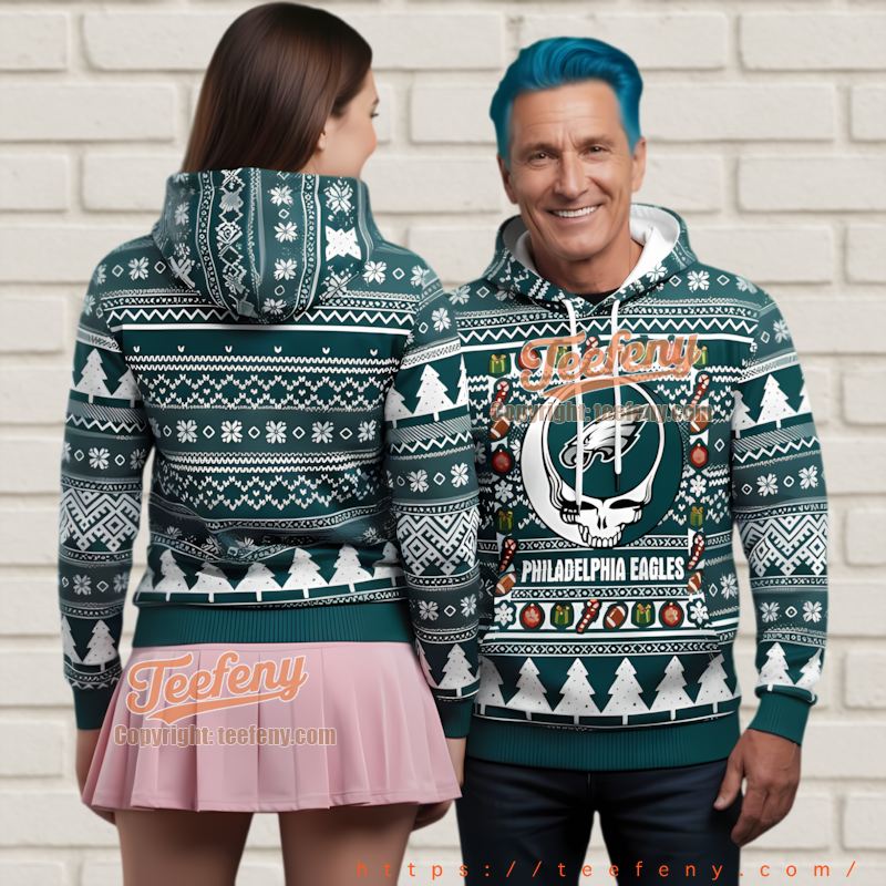 Philadelphia Eagles Grateful Dead Ugly Christmas 3D Hoodie For Fans