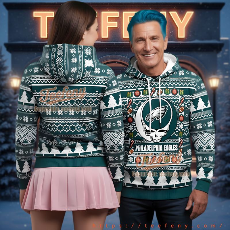 Philadelphia Eagles Grateful Dead Ugly Christmas 3D Hoodie For Fans Philadelphia Eagles Grateful Dead Ugly Christmas 3D Hoodie For Fans
