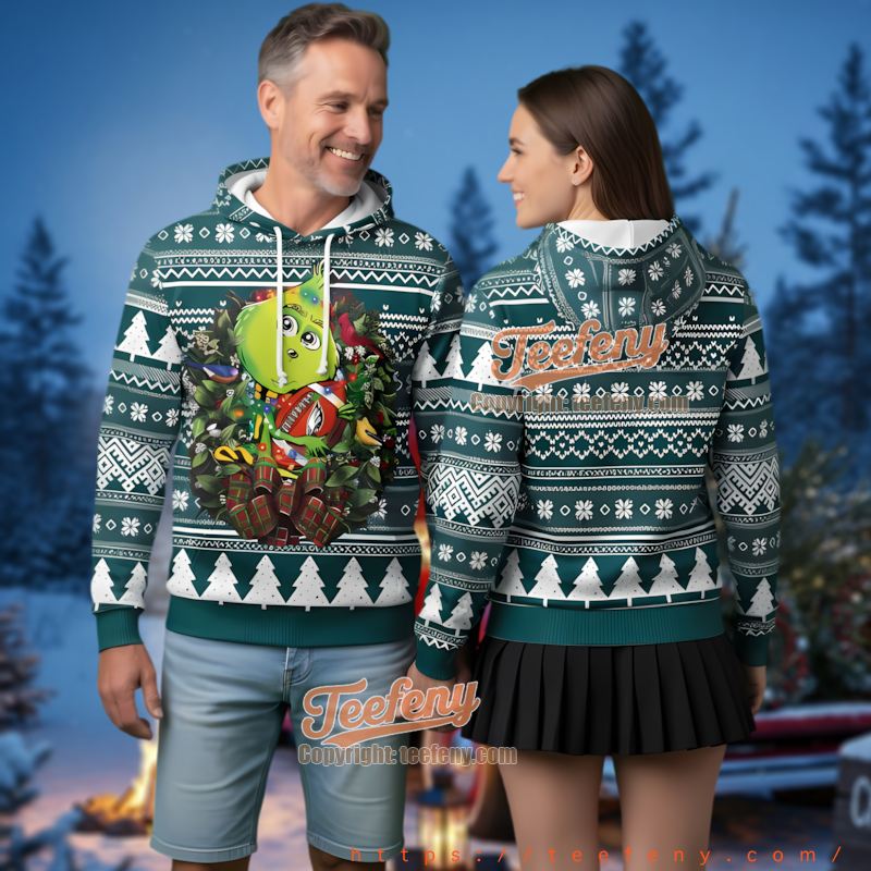Philadelphia Eagles Grinch Christmas Tree Ugly 3D Hoodie