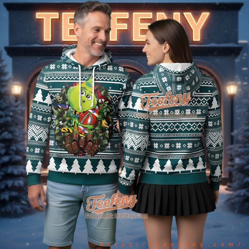 Philadelphia Eagles Grinch Christmas Tree Ugly 3D Hoodie Philadelphia Eagles Grinch Christmas Tree Ugly 3D Hoodie