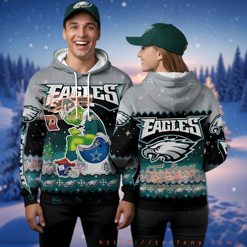Philadelphia Eagles Grinch Haters Christmas 3D Ugly Hoodie Rivalry