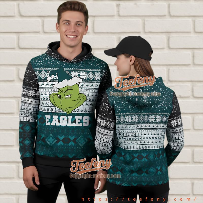 Philadelphia Eagles Grinch Head Ugly Christmas 3D Hoodie