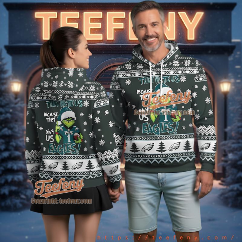 Philadelphia Eagles Grinch They Hate Us Ugly Christmas 3D Hoodie Philadelphia Eagles Grinch They Hate Us Ugly Christmas 3D Hoodie