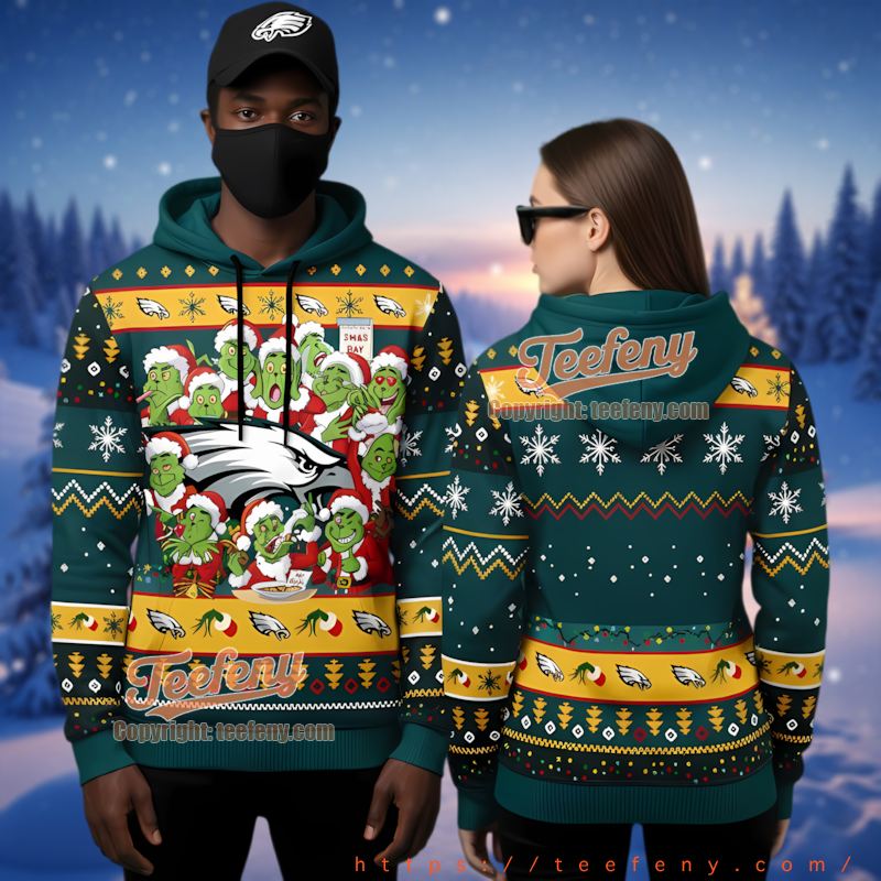 Philadelphia Eagles Grinch Ugly Christmas Party 3D Hoodie