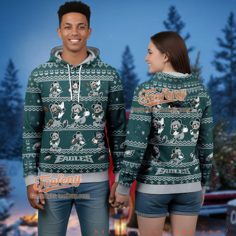 Philadelphia Eagles Mickey Mouse Football 3D Ugly Christmas Hoodie