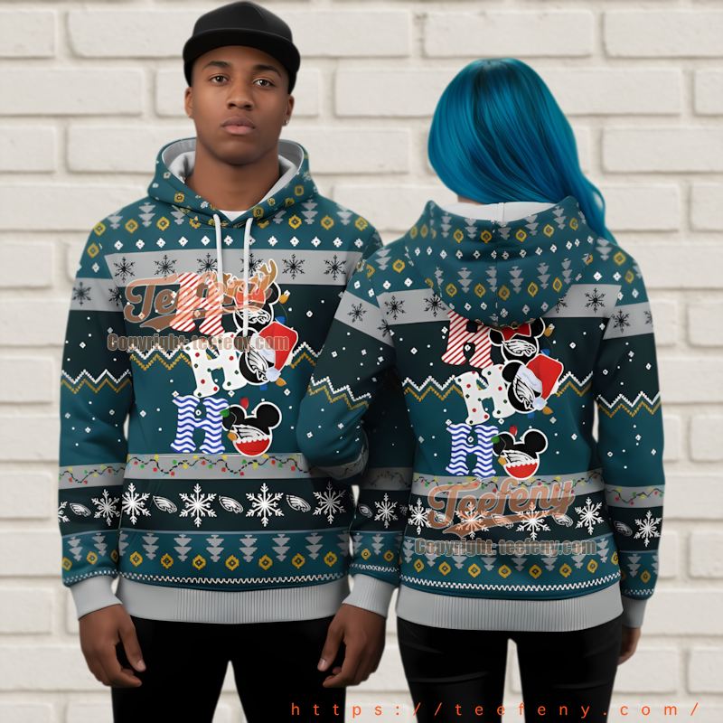 Philadelphia Eagles Mickey Mouse Hohoho Ugly Christmas 3D Hoodie