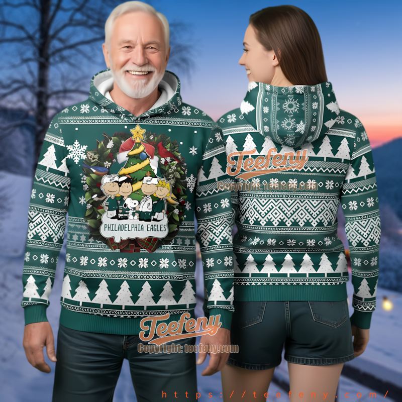 Philadelphia Eagles Peanuts Christmas 3D Ugly Hoodie Charlie Brown Snoopy