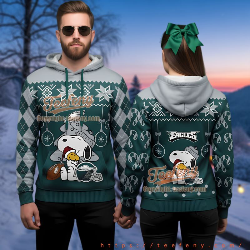 Philadelphia Eagles Peanuts Christmas Tree 3D Ugly Hoodie