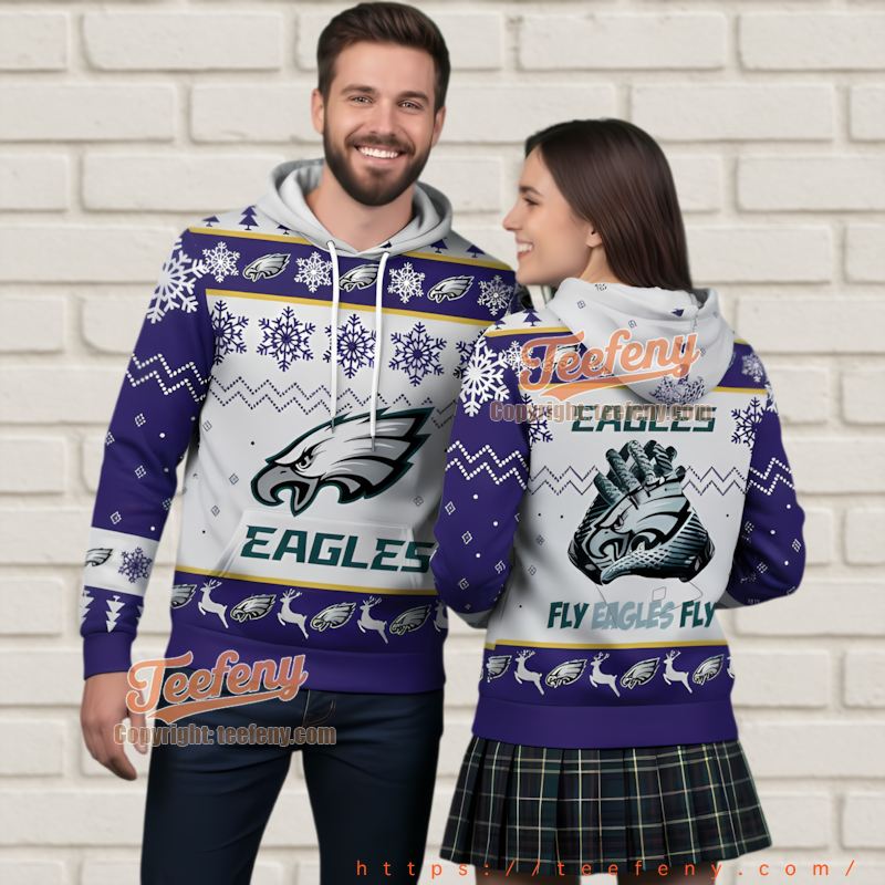 Philadelphia Eagles Purple White Ugly Christmas 3D Hoodie