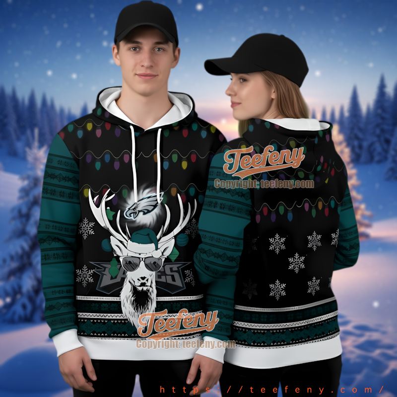 Philadelphia Eagles Reindeer Antler Christmas Party 3D Hoodie