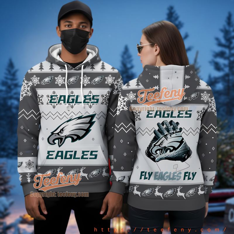 Philadelphia Eagles Reindeer Theme 3D Ugly Christmas Hoodie Men Women