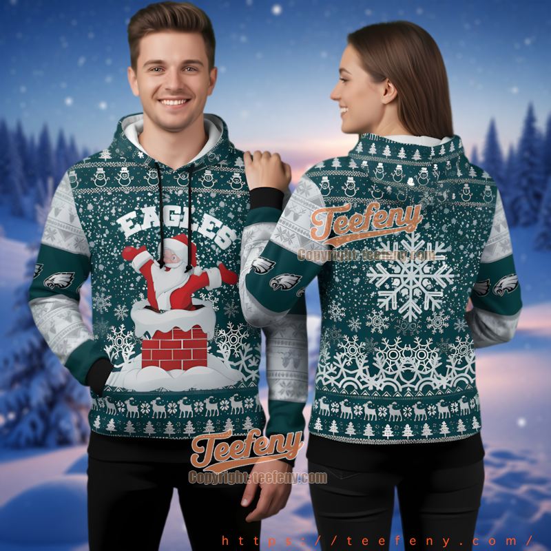 Philadelphia Eagles Santa Chimney 3D Ugly Christmas Hoodie Holiday