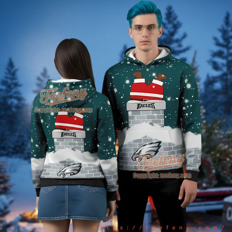 Philadelphia Eagles Santa Stuck Ugly Christmas 3D Hoodie