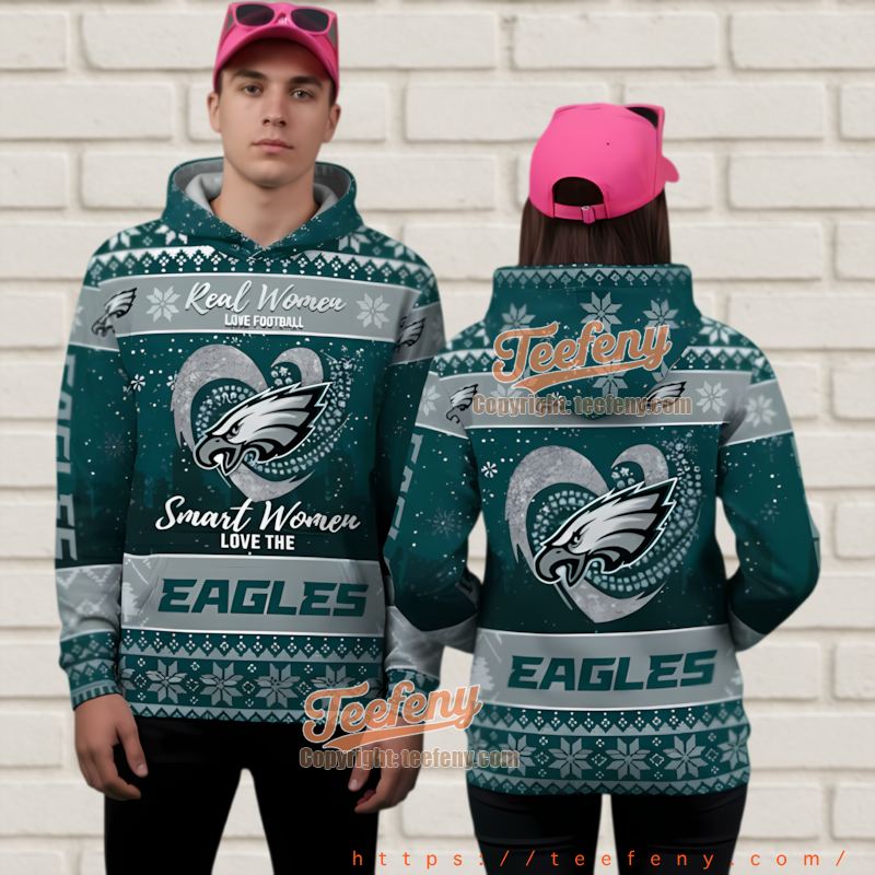 Philadelphia Eagles Smart Women Love 3D Ugly Christmas Hoodie