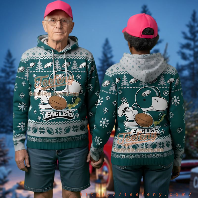 Philadelphia Eagles Snoopy Football Ugly Christmas 3D Hoodie