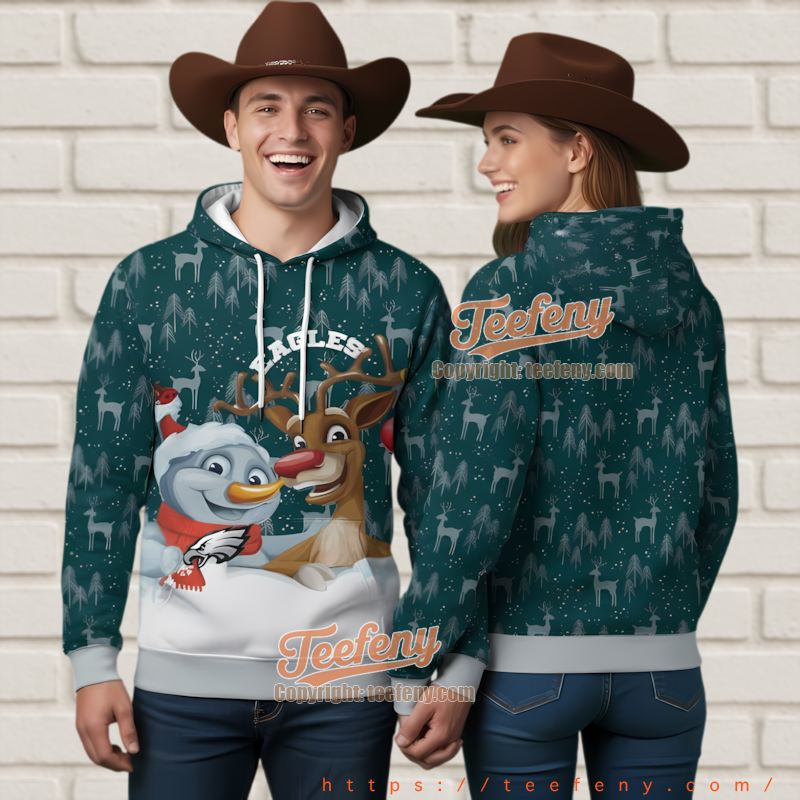 Philadelphia Eagles Snowman Reindeer Ugly Christmas 3D Hoodie