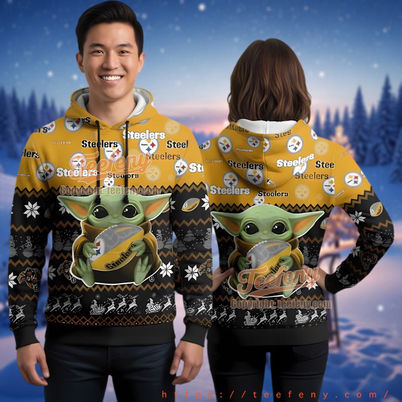 Pittsburgh Steelers Baby Yoda Ugly Christmas 3D Hoodie Star Wars Fan