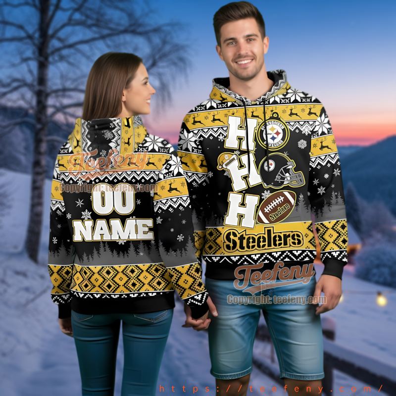Pittsburgh Steelers Custom Name Number Ugly Christmas 3D Hoodie