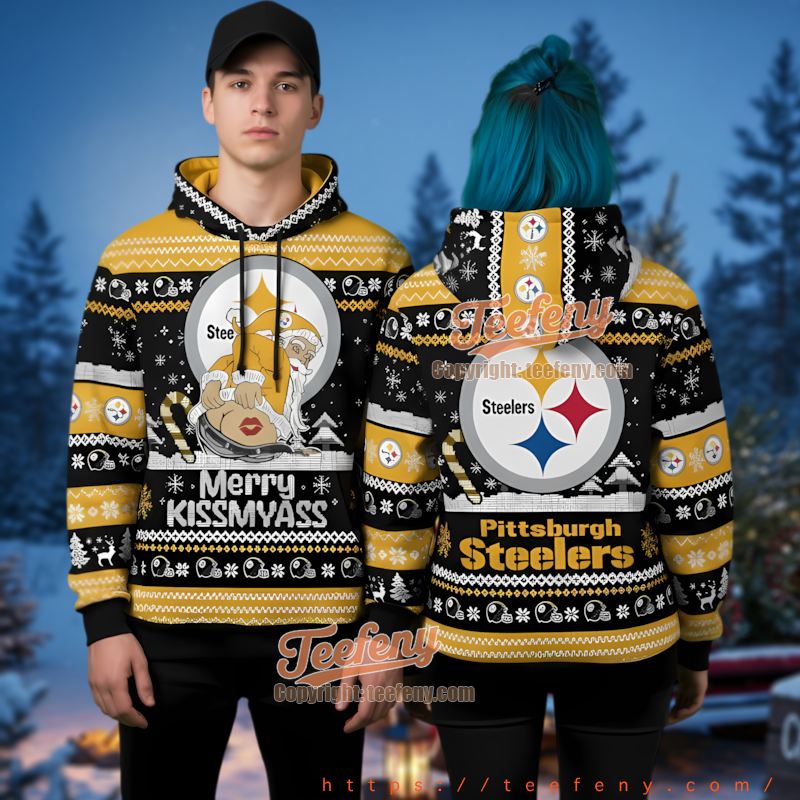 Pittsburgh Steelers Funny Merry Kiss My Ass Ugly Christmas 3D Hoodie
