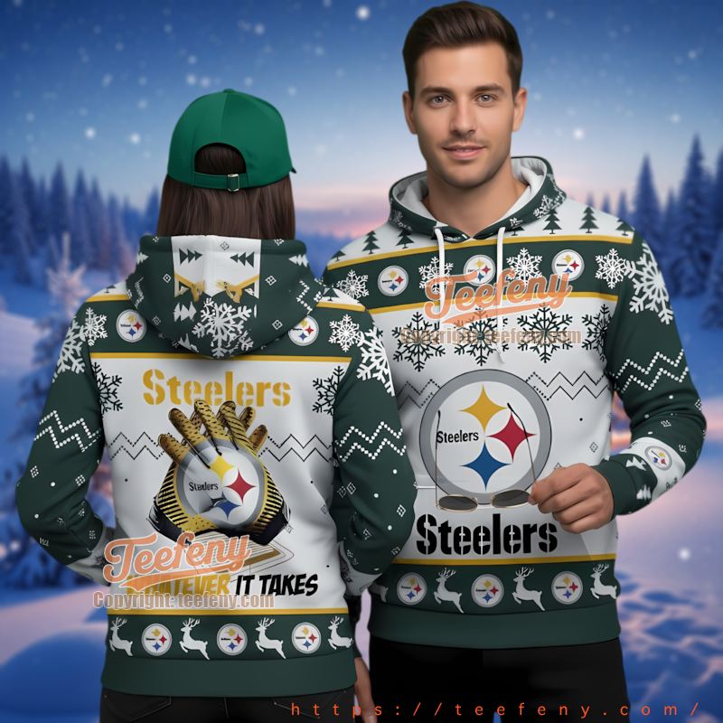 Pittsburgh Steelers Gameday Ugly Christmas 3D Hoodie Snowflakes Design