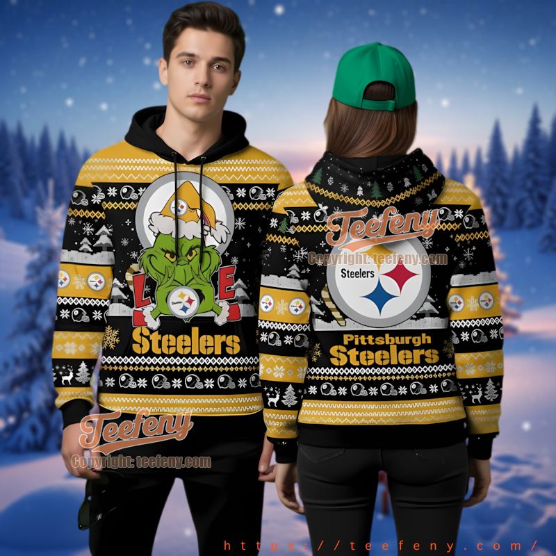 Pittsburgh Steelers Grinch I Love Steelers Ugly Christmas 3D Hoodie