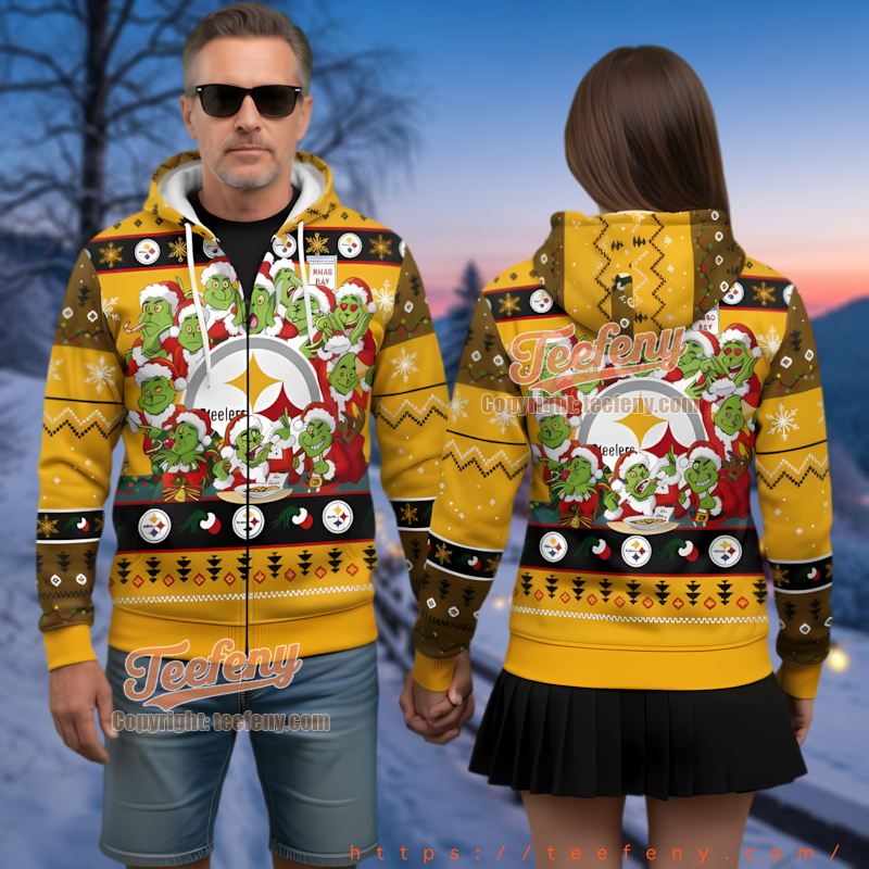 Pittsburgh Steelers Grinch Mascott Ugly Christmas Print 3D Hoodie