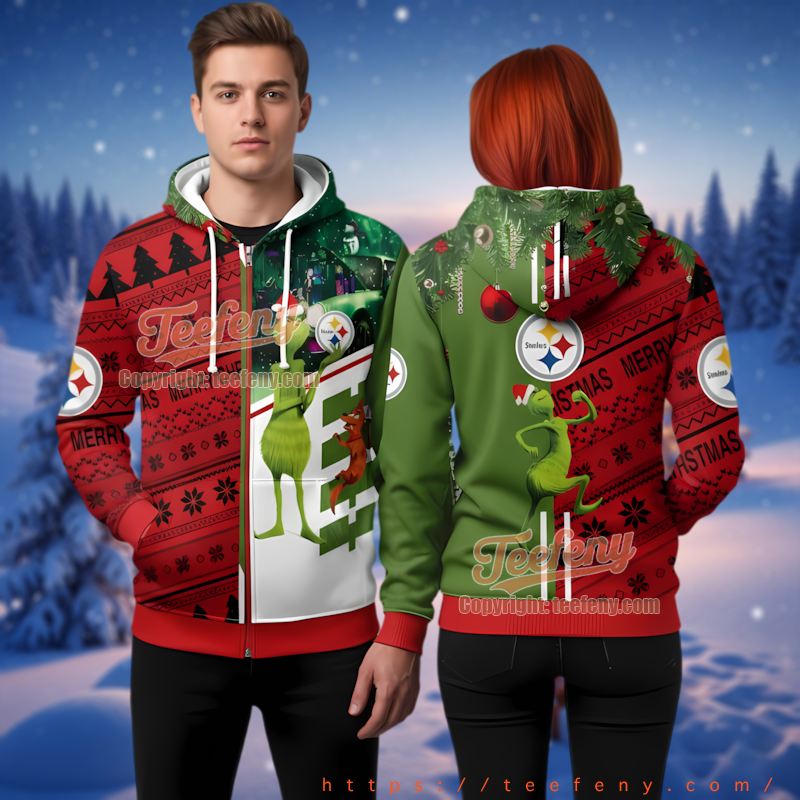 Pittsburgh Steelers Grinch Scooby Doo Print Ugly Christmas 3D Hoodie
