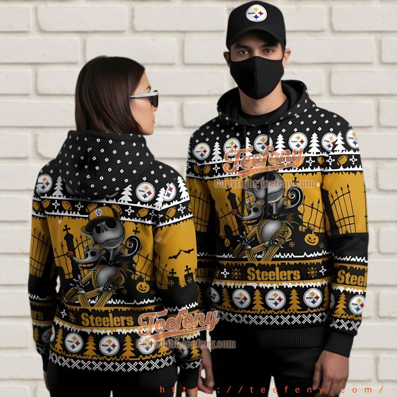 Pittsburgh Steelers Jack Skellington Ugly Christmas 3D Hoodie