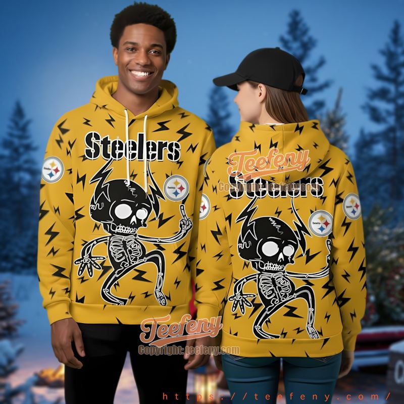 Pittsburgh Steelers Lightning Skeleton Christmas 3D Hoodie