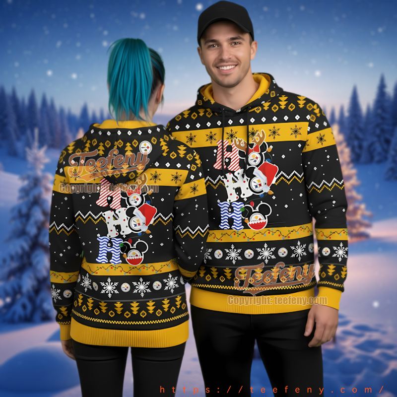 Pittsburgh Steelers Mickey Mouse Ho Ho Ho Ugly Christmas 3D Hoodie
