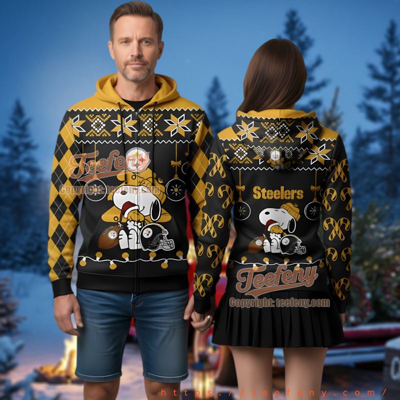 Pittsburgh Steelers Peanuts Snoopy Christmas Tree Full Zip Hoodie