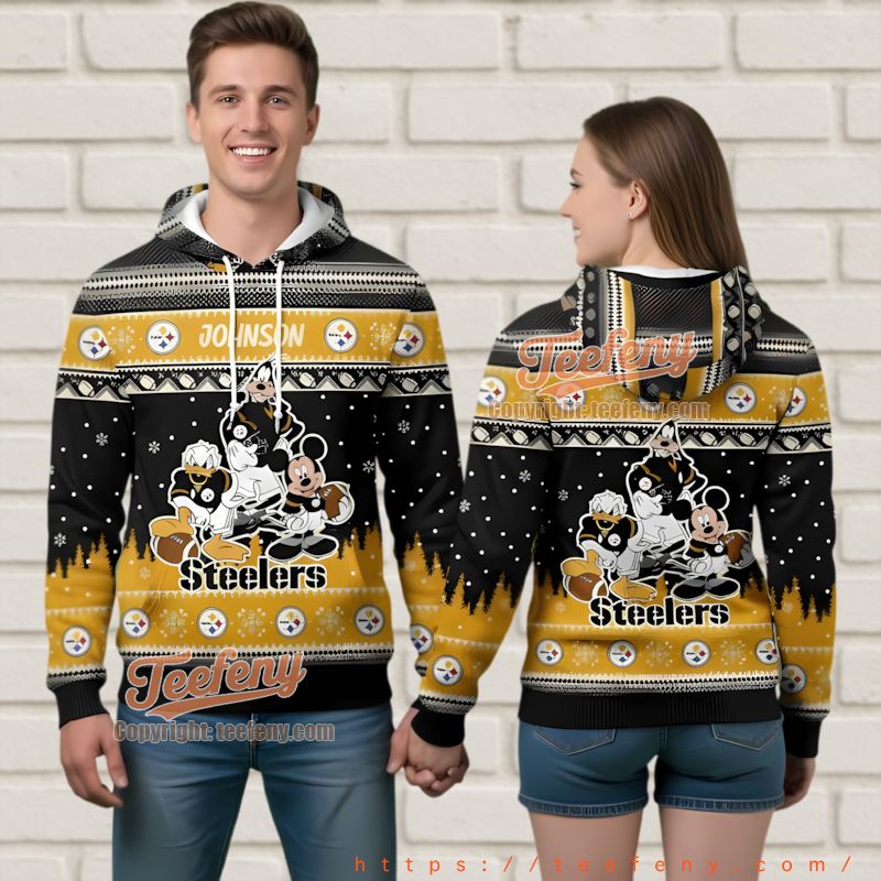 Pittsburgh Steelers Personalized Disney Ugly Christmas 3D Hoodie Mickey Donald Goofy