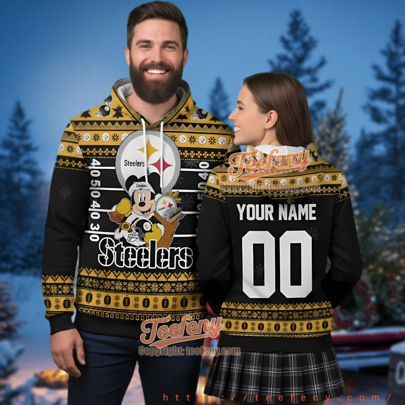 Pittsburgh Steelers Personalized Mickey Mouse Ugly Christmas 3D Hoodie