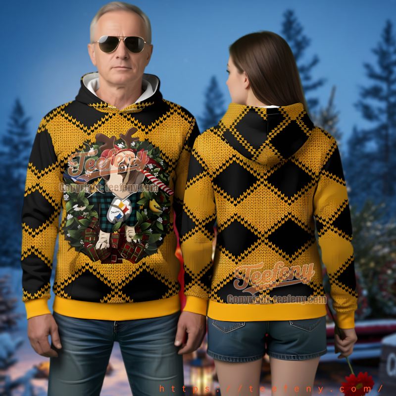 Pittsburgh Steelers Pug Dog Reindeer Ugly Christmas 3D Hoodie