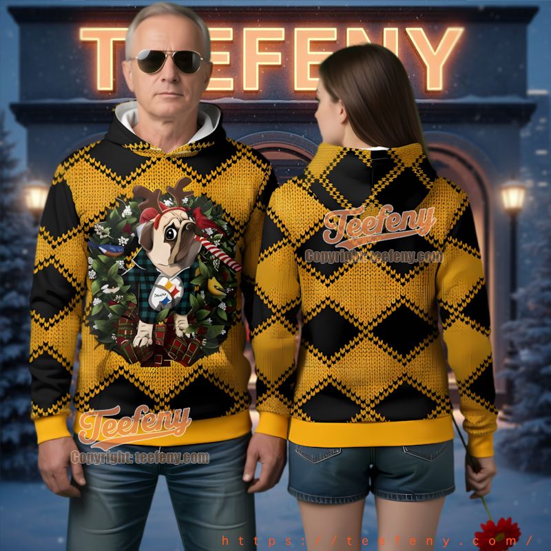 Pittsburgh Steelers Pug Dog Reindeer Ugly Christmas 3D Hoodie Pittsburgh Steelers Pug Dog Reindeer Ugly Christmas 3D Hoodie
