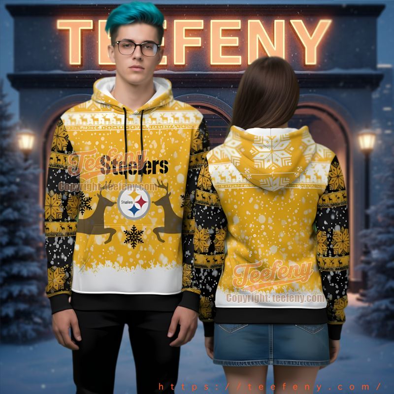 Pittsburgh Steelers Reindeer Ugly Christmas 3D Hoodie Holiday Snowflakes Pittsburgh Steelers Reindeer Ugly Christmas 3D Hoodie Holiday Snowflakes