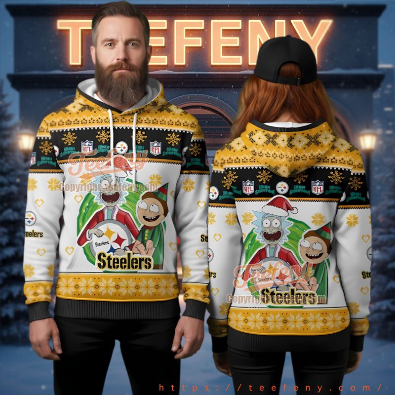Pittsburgh Steelers Rick And Morty Ugly Christmas 3D Hoodie Pittsburgh Steelers Rick And Morty Ugly Christmas 3D Hoodie