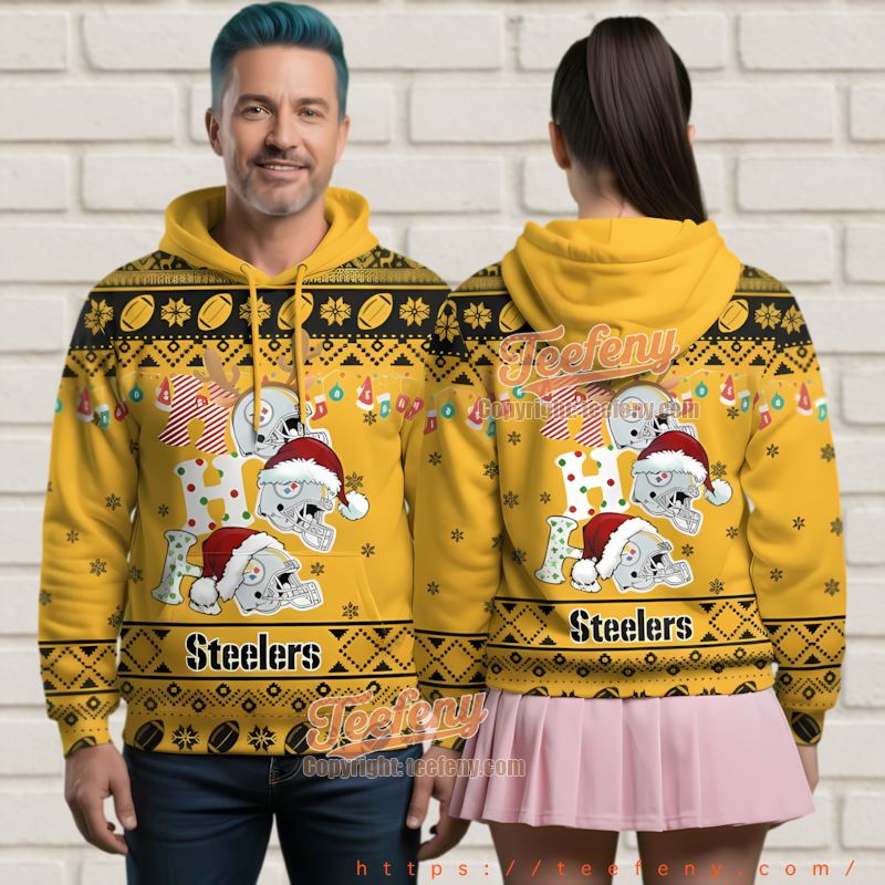 Pittsburgh Steelers Santa Hat Helmet Ugly Christmas 3D Hoodie