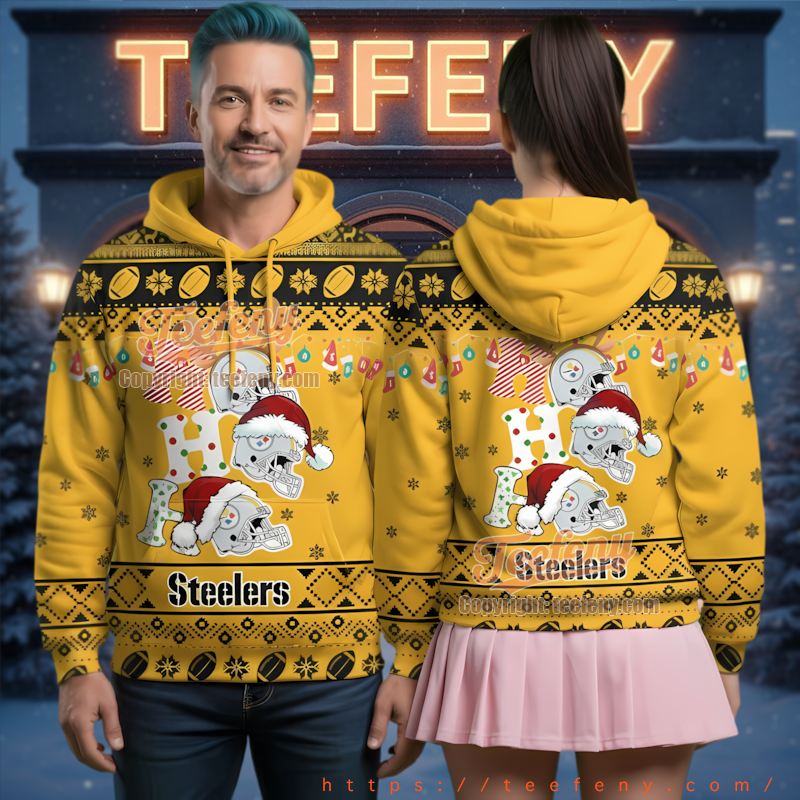 Pittsburgh Steelers Santa Hat Helmet Ugly Christmas 3D Hoodie Pittsburgh Steelers Santa Hat Helmet Ugly Christmas 3D Hoodie