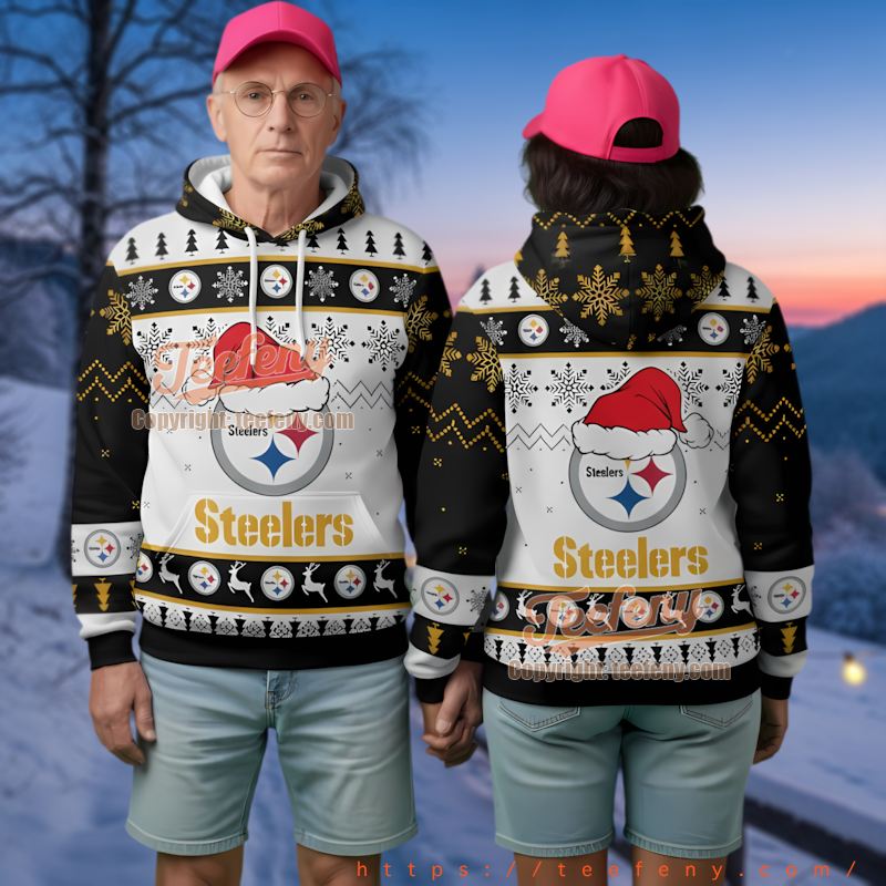 Pittsburgh Steelers Santa Hat Ugly Christmas 3D Hoodie Reindeer Design
