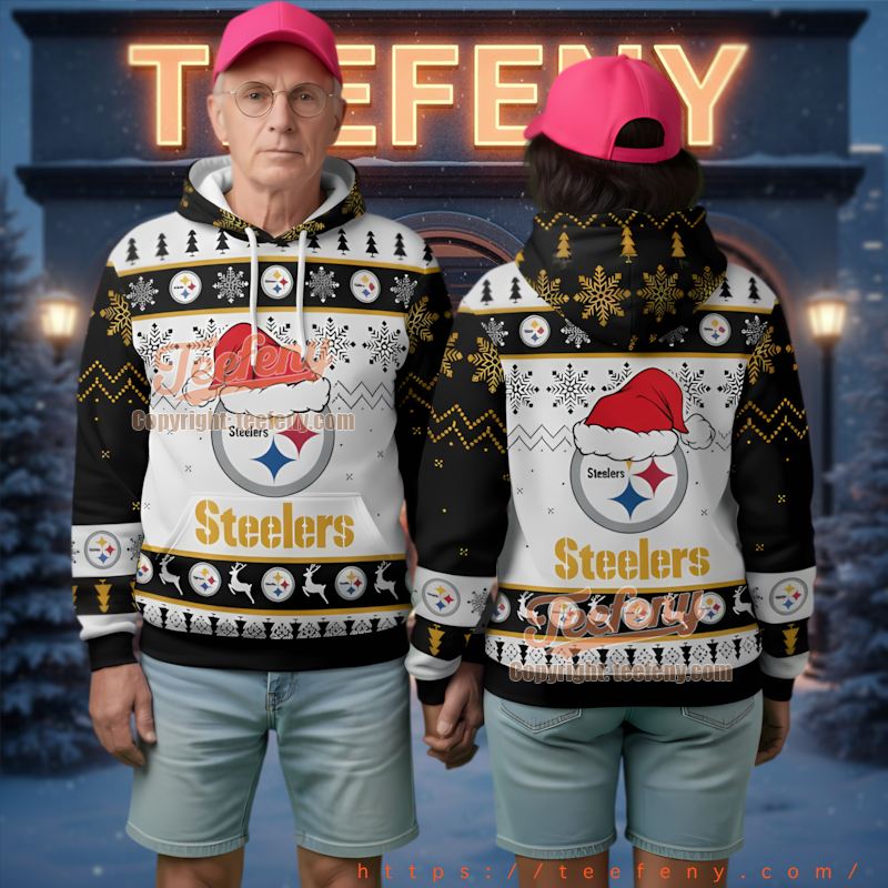 Pittsburgh Steelers Santa Hat Ugly Christmas 3D Hoodie Reindeer Design Pittsburgh Steelers Santa Hat Ugly Christmas 3D Hoodie Reindeer Design