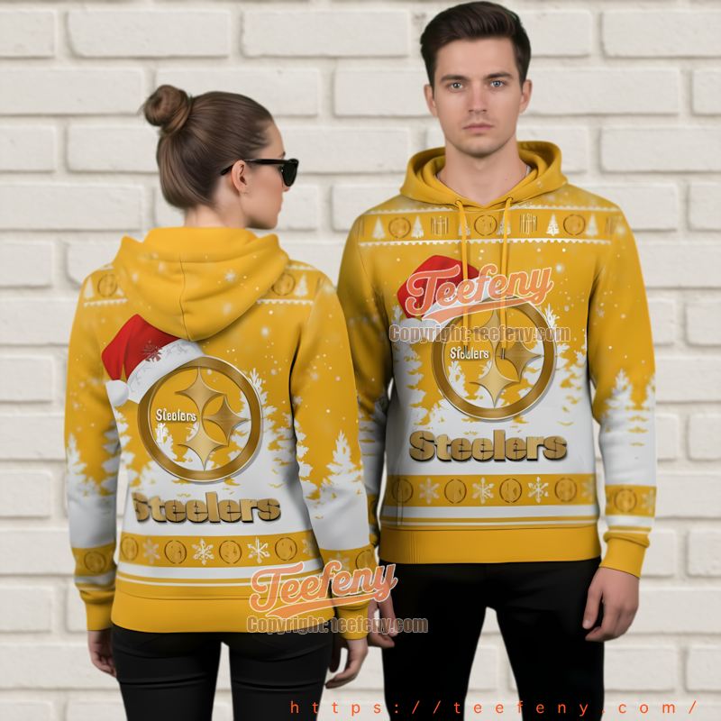 Pittsburgh Steelers Santa Hat Ugly Christmas 3D Hoodie Seasonal