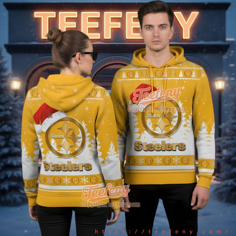 Pittsburgh Steelers Santa Hat Ugly Christmas 3D Hoodie Seasonal Pittsburgh Steelers Santa Hat Ugly Christmas 3D Hoodie Seasonal