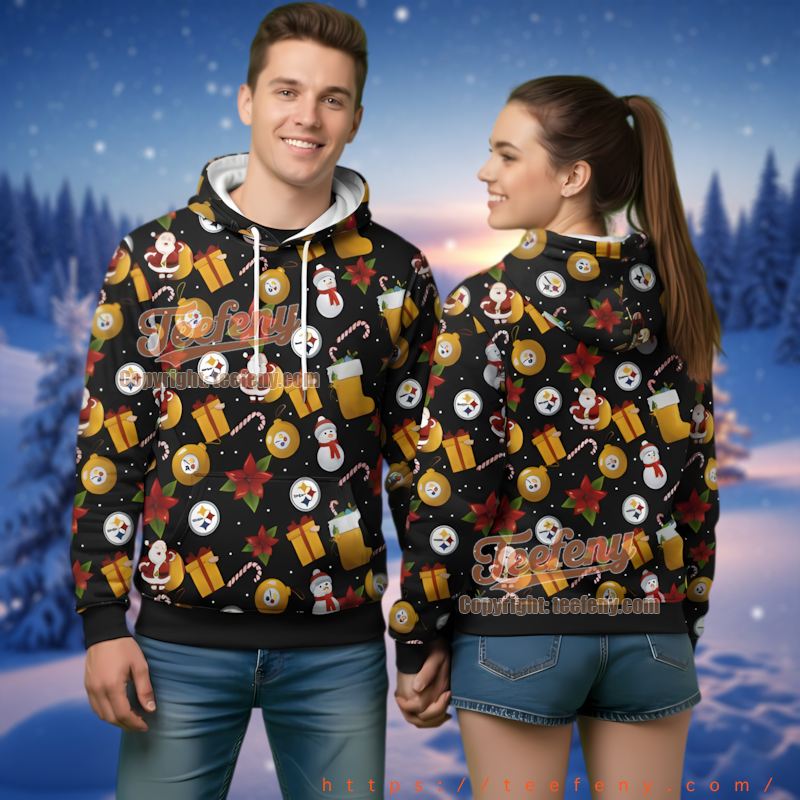 Pittsburgh Steelers Santa Snowman Pattern Ugly Christmas 3D Hoodie