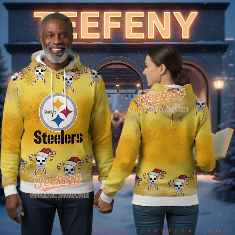 Pittsburgh Steelers Skull Candy Cane Ugly Christmas 3D Hoodie Yellow Fan Pittsburgh Steelers Skull Candy Cane Ugly Christmas 3D Hoodie Yellow Fan