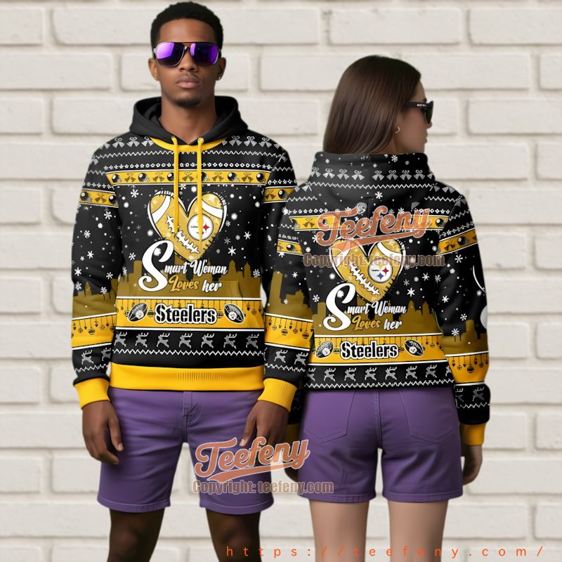 Pittsburgh Steelers Smart Woman Ugly Christmas 3D Hoodie Loves Her